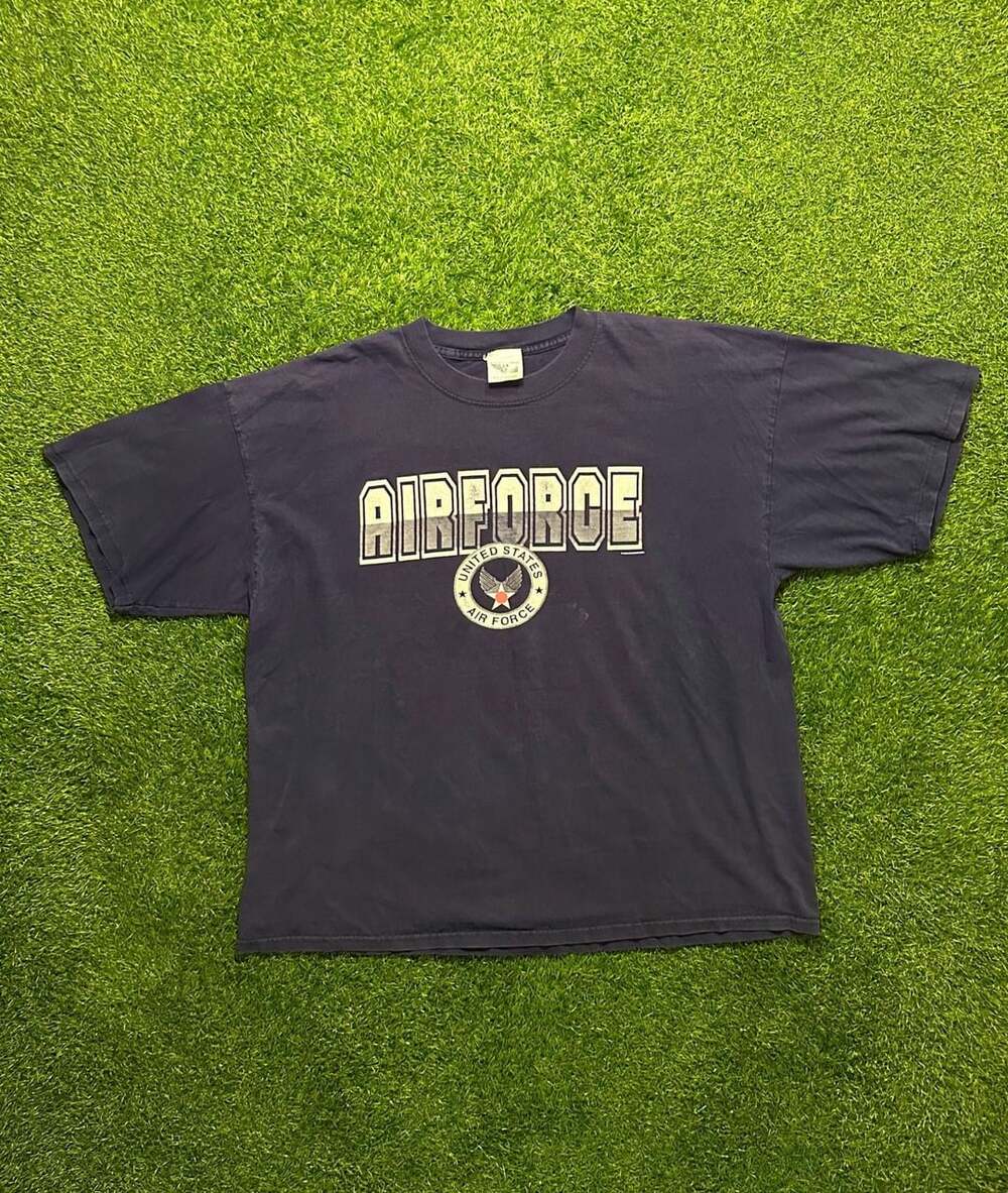1990s Lifesigns US Air Force T-Shirt Size XX-Large Navy Blue Military Graphic